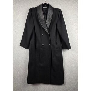 Vintage Jofeld Coat Womens 44 Black Wool Leather Shawl Collar Overcoat 80s USA